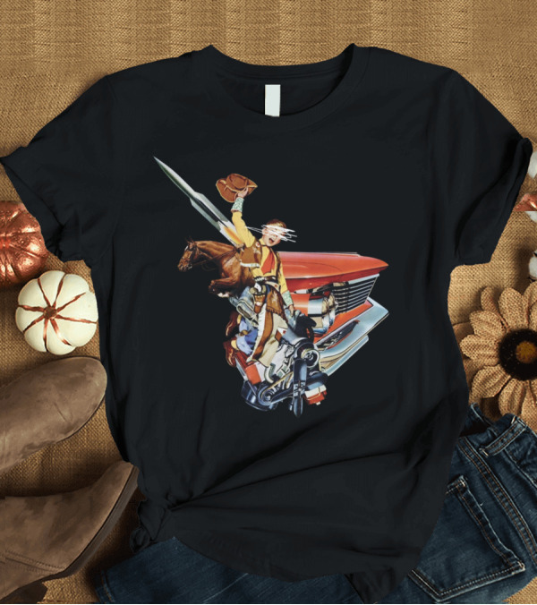 T-Shirt: Retro Cowboy Rodeo Rider with Vintage Car and Horse Mashup T-Shirt Retro Cowboy Rodeo Rider with Vintage Car and Horse Mashup T-Shirt