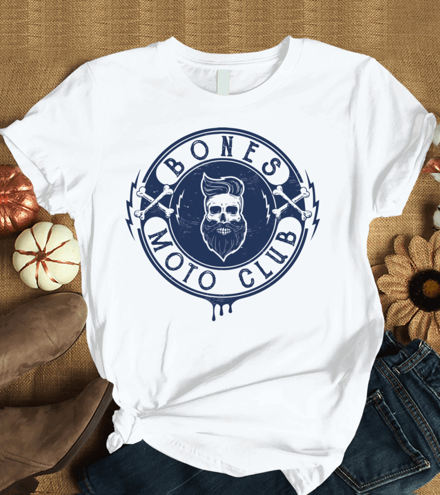 Bones Moto Club Skull and Crossbones Emblem T-Shirt