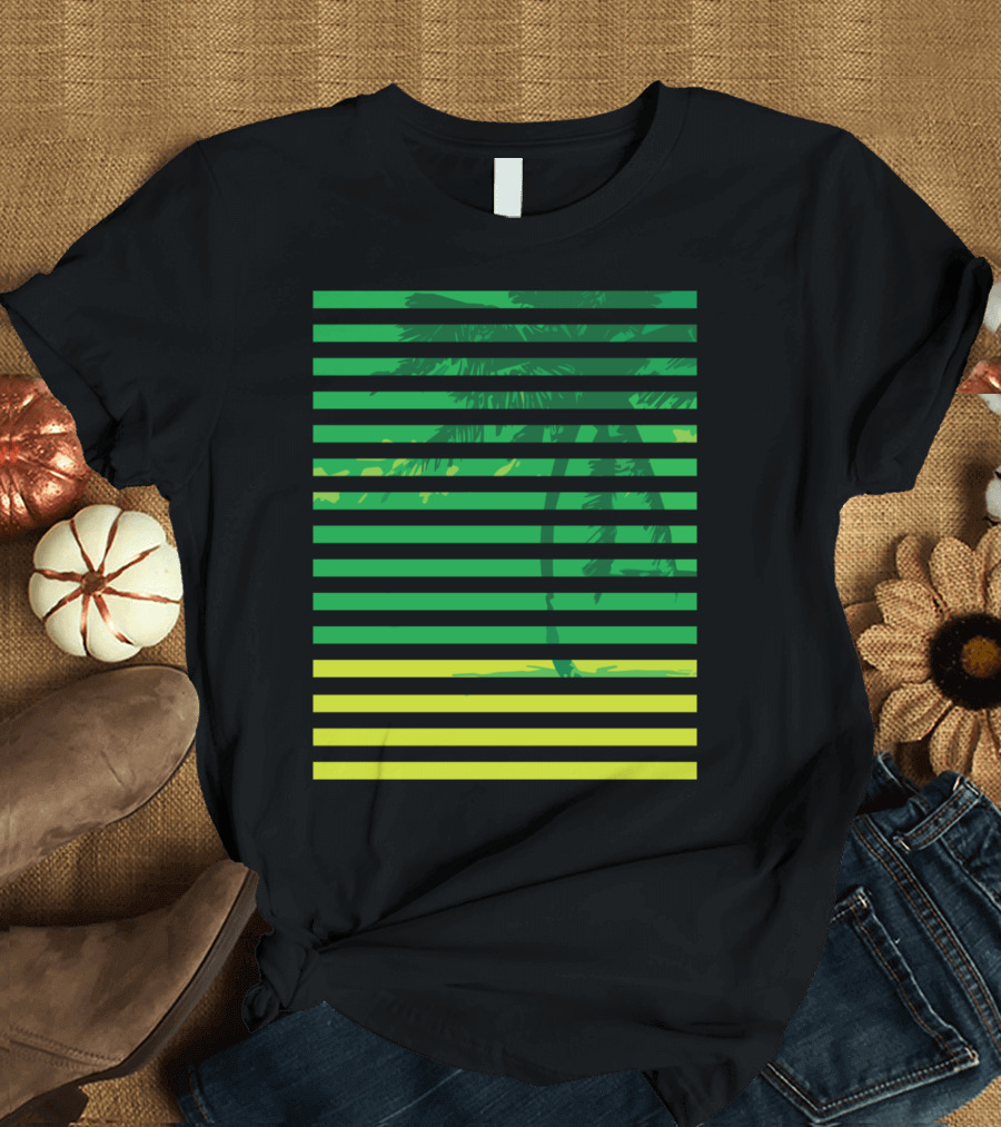 Beach Stripes Green Yellow Palm Tree T-Shirt