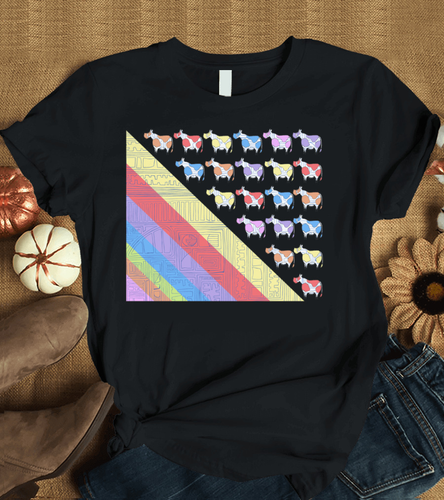 Obsessive Compulsive Farming Colorful Cows Geometric T-Shirt
