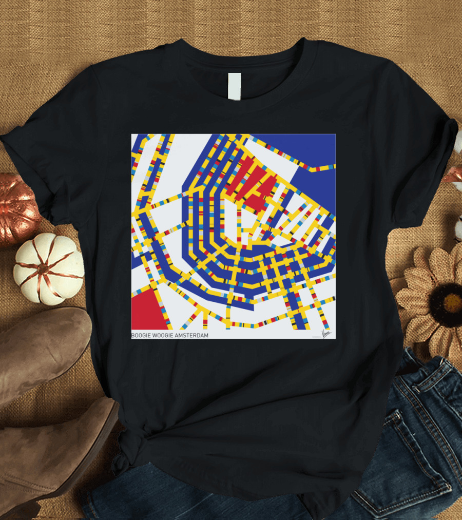 BOOGIE WOOGIE AMSTERDAM YELLOW RED BLUE GRID MAP T-Shirt