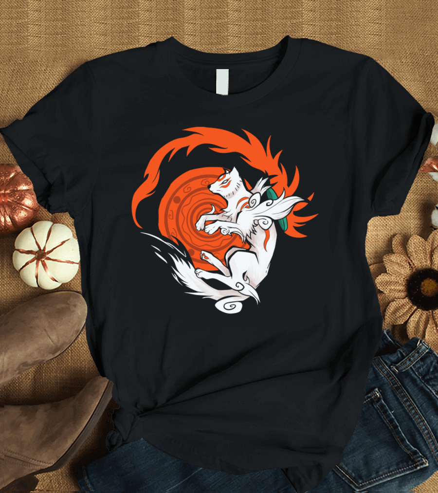 White Wolf Goddess Amaterasu Mythical Fire T-Shirt