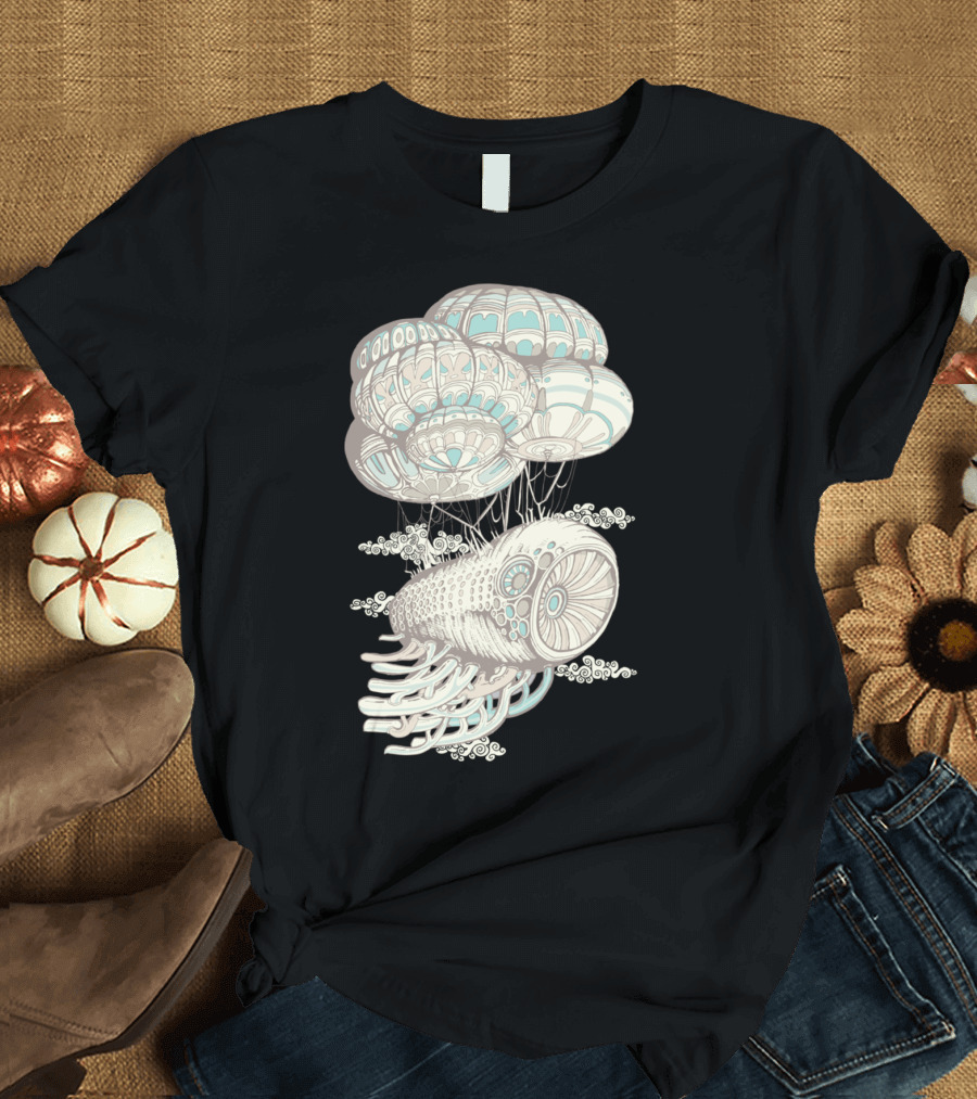 Craft Surreal Floating Airship Creature with Intricate Parachutes T-Shirt