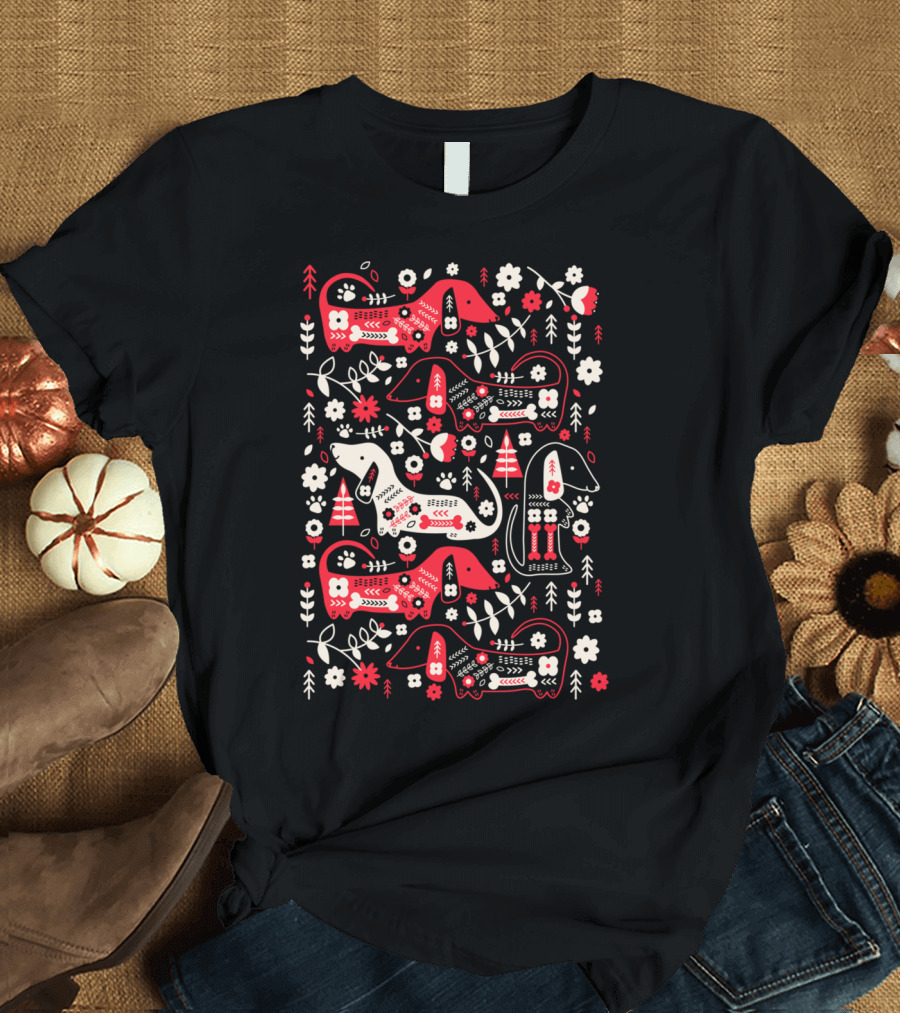 Dog Folk Scandinavian Floral T-Shirt