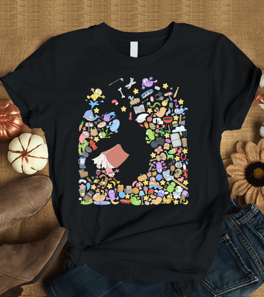 Book Overflow Doodle Collage Whimsical Icons T-Shirt