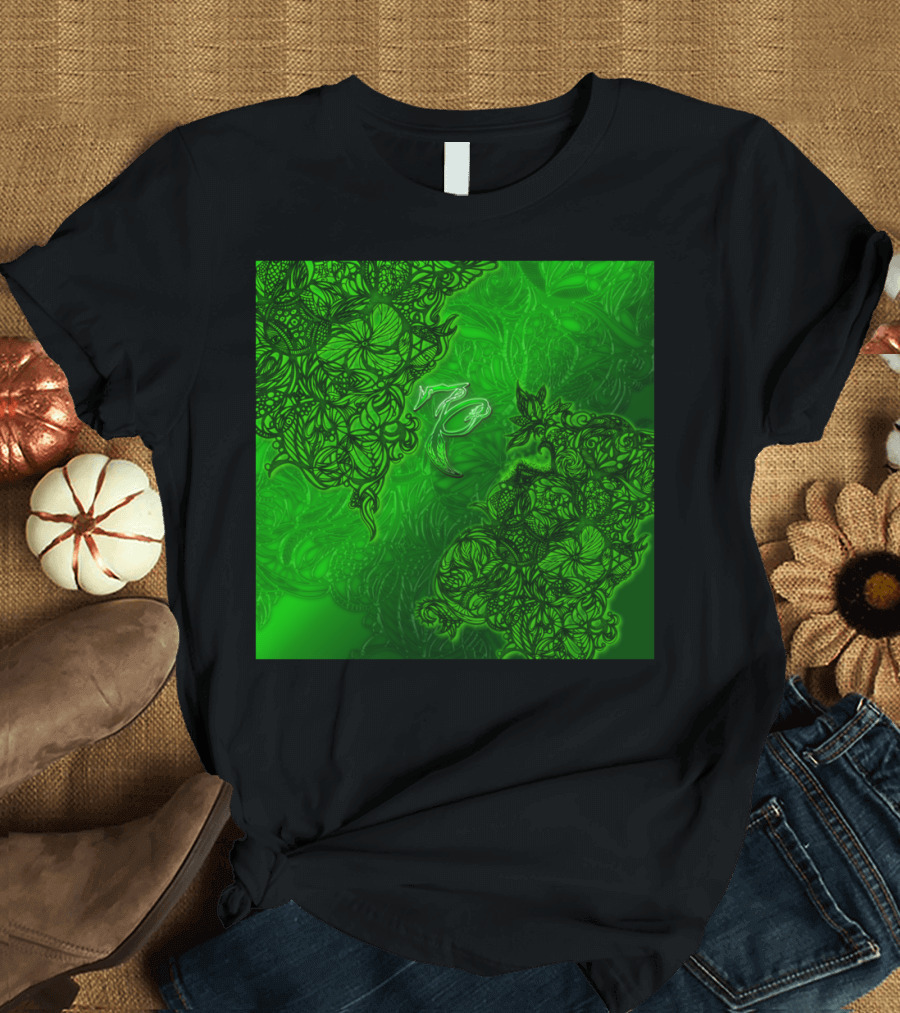 Capricorn The Goat Zodiac Floral Motif on Emerald Background T-Shirt