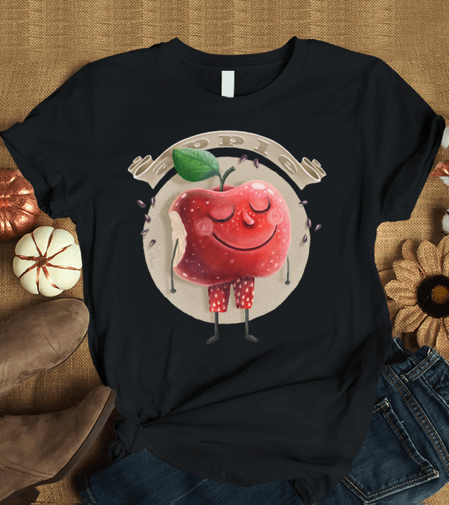 Apple Happiness Smiling Bite Playful Character T-Shirt