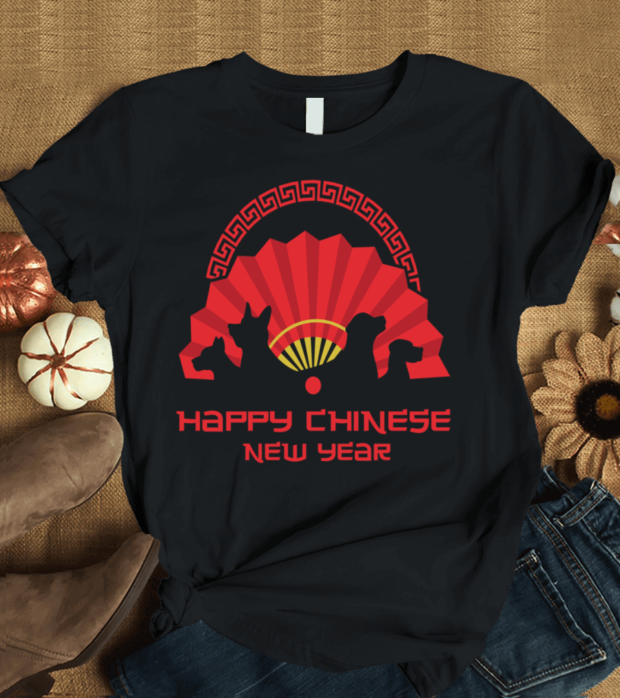 Happy Chinese New Year Dog Silhouettes Fan T-Shirt