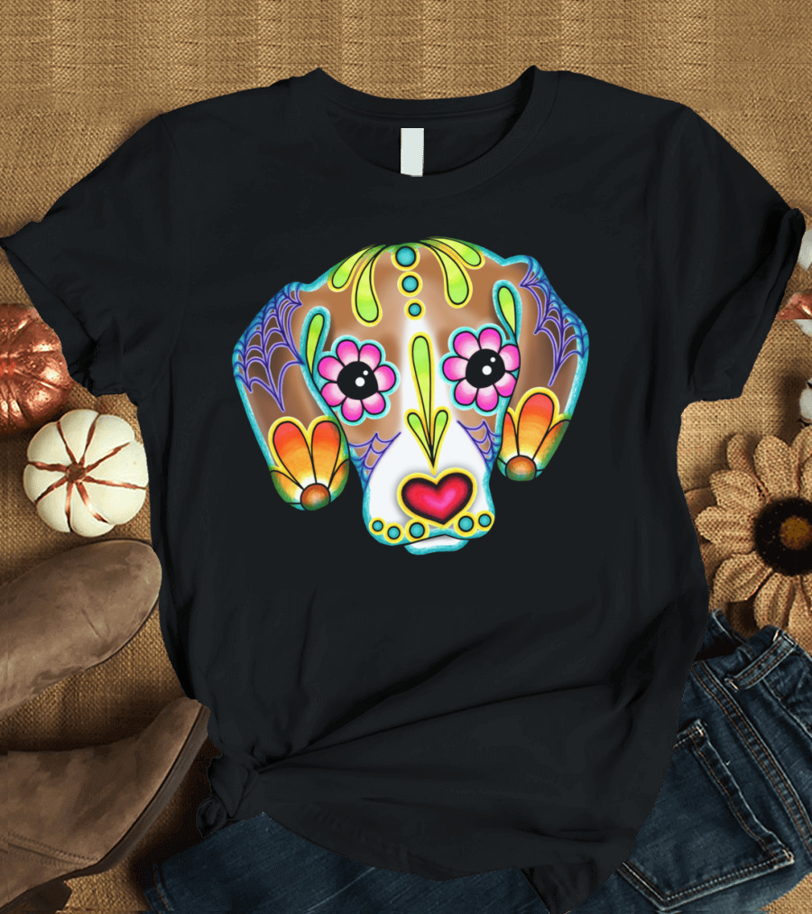 Beagle Sugar Skull Dog Day Of The Dead T-Shirt