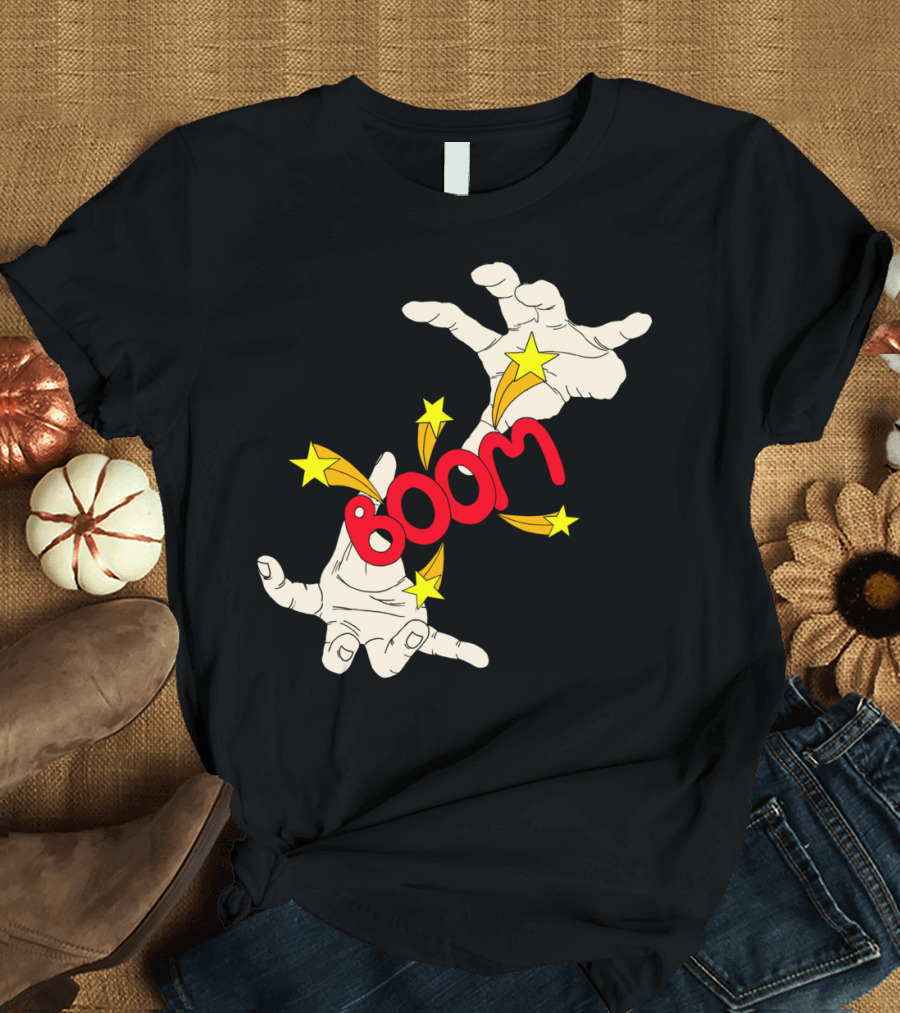 Boom Comic Style Hands and Stars T-Shirt
