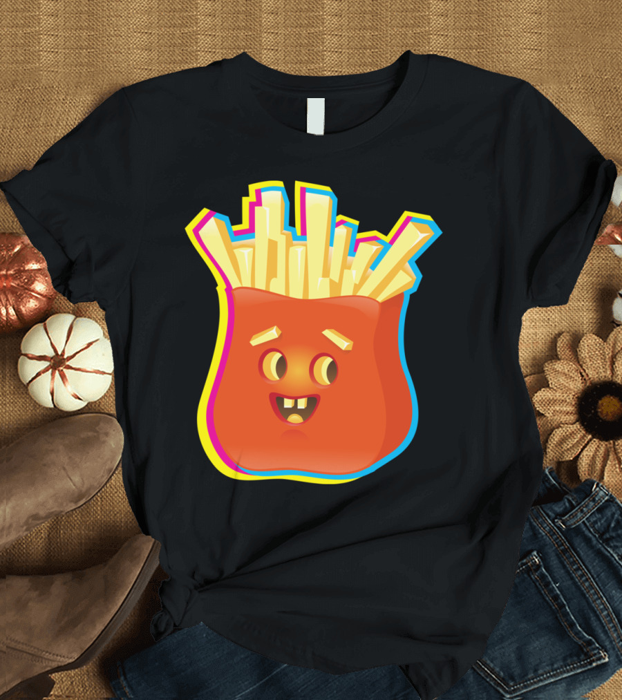 Crazy Neon Smiley French Fries T-Shirt