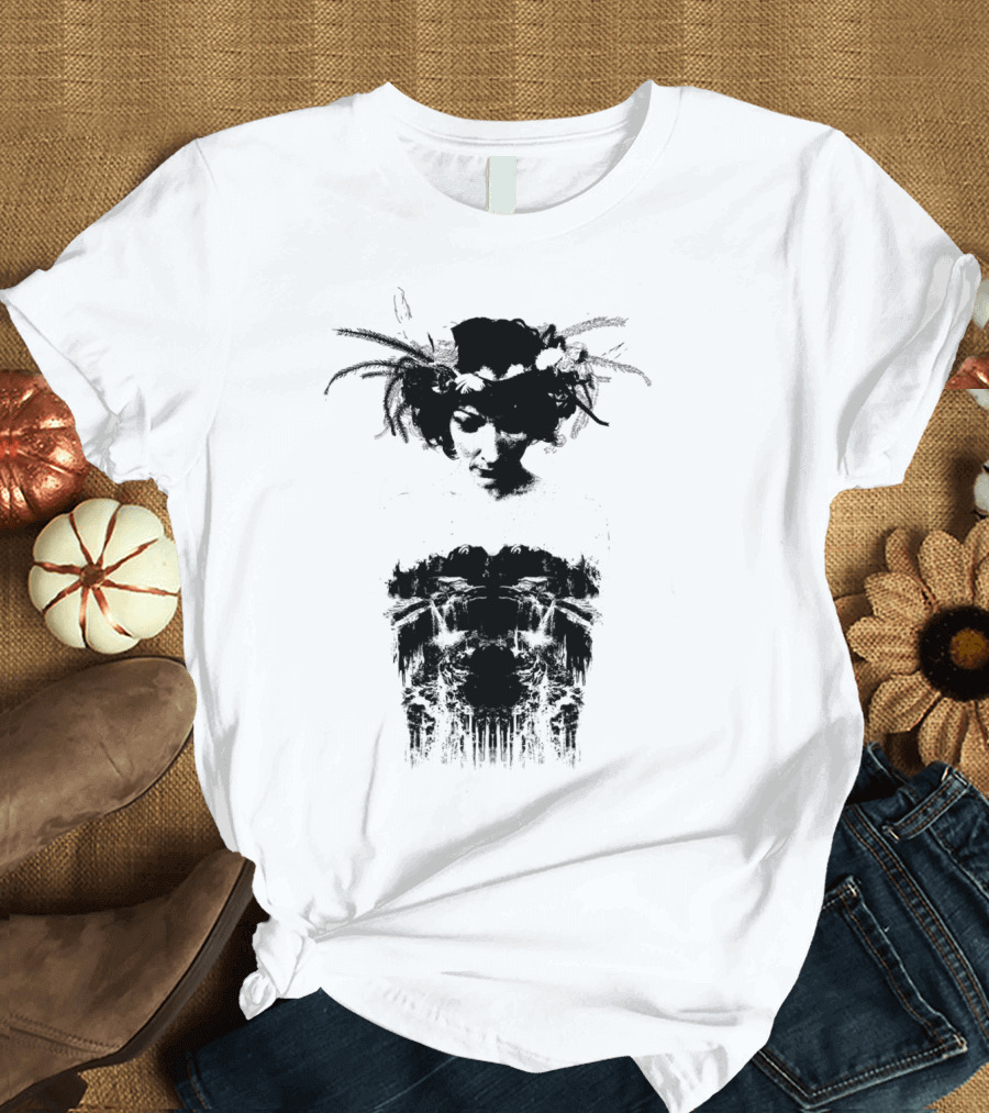 Aqua Dreamy Mystical Woman with Feathers and Reflections T-Shirt