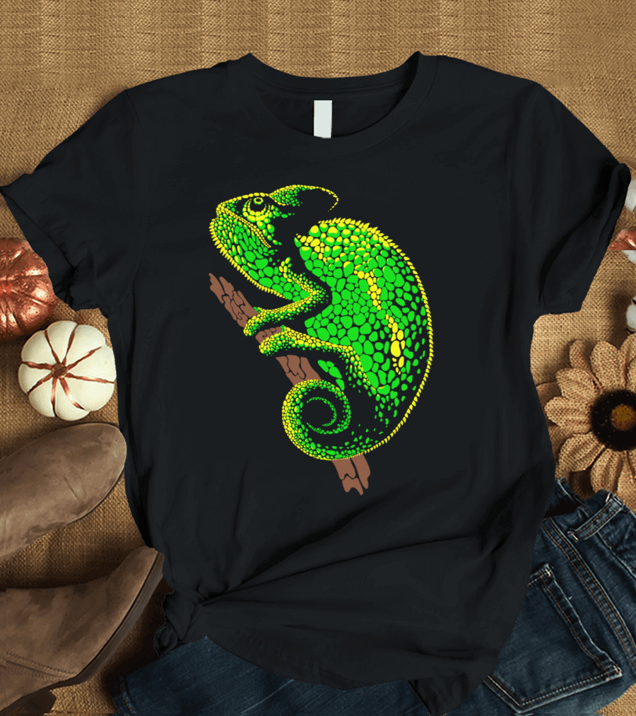 Arboreal Chameleon Neon Green Reptile Perched on Branch T-Shirt