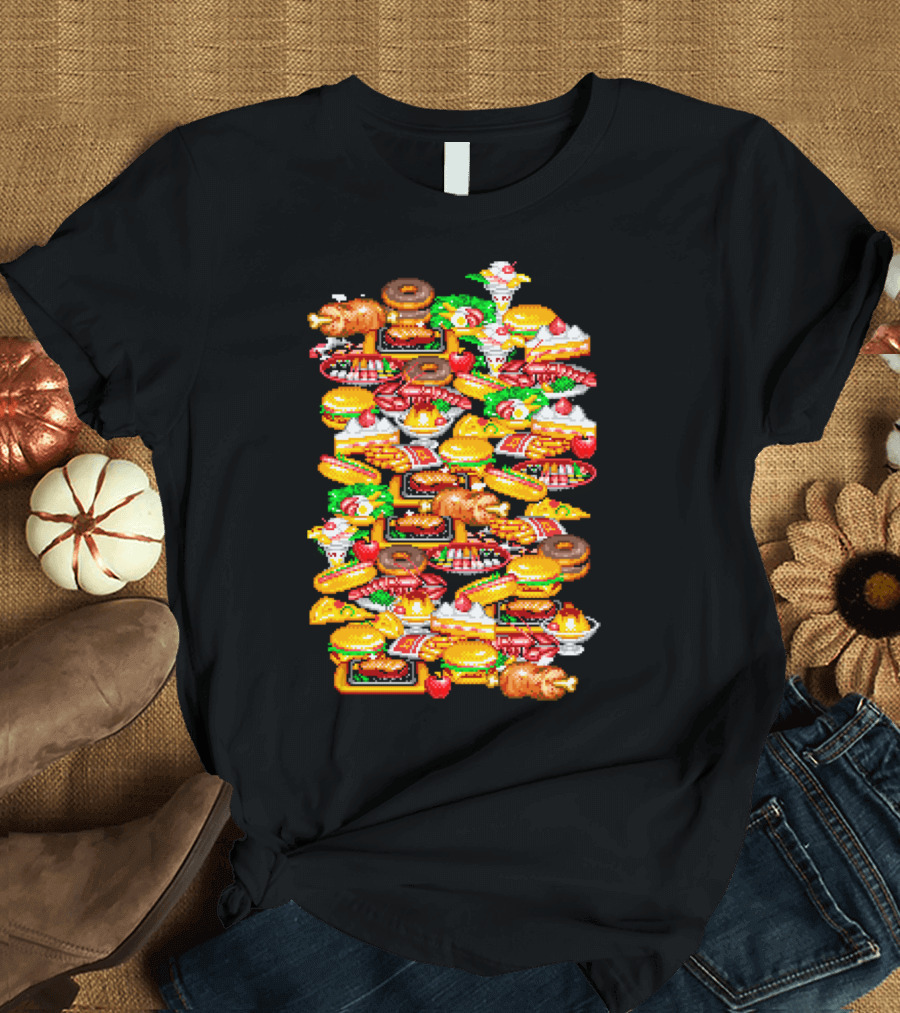 Arcade Pixelated Feast of Classic Fast Food Icons T-Shirt
