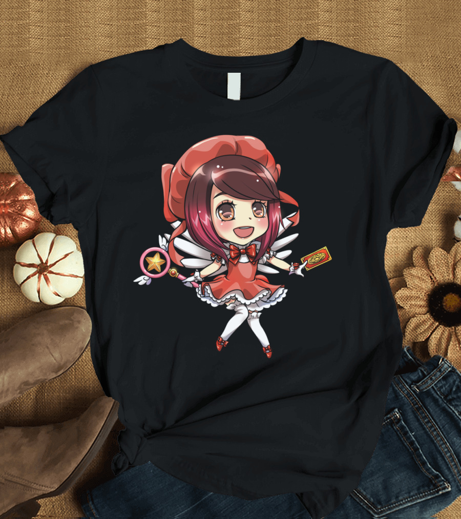 Card Hero Magical Girl with Star Wand and Winged Costume T-Shirt