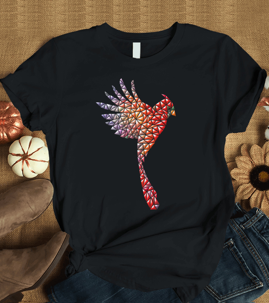 Cardinal Geometric Mosaic Pattern Bird T-Shirt
