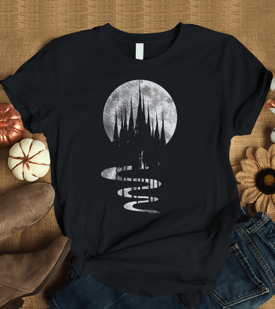 Boscage Dark Forest Silhouette with Moonlit Pathway T-Shirt