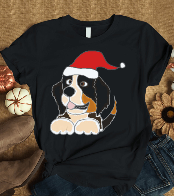 T-Shirt: Funny Cute Bernese Mountain Dog Santa Hat T-Shirt Funny Cute Bernese Mountain Dog Santa Hat T-Shirt