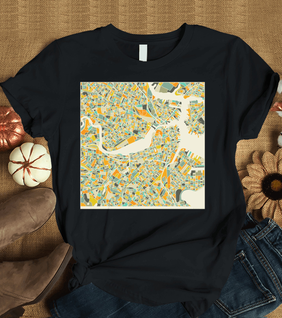 BOSTON CITY MAP VINTAGE MULTICOLOR STREET T-Shirt