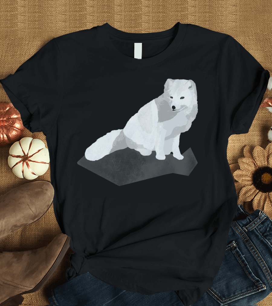 Arctic Fox Sitting on Dark Geometric Shape T-Shirt