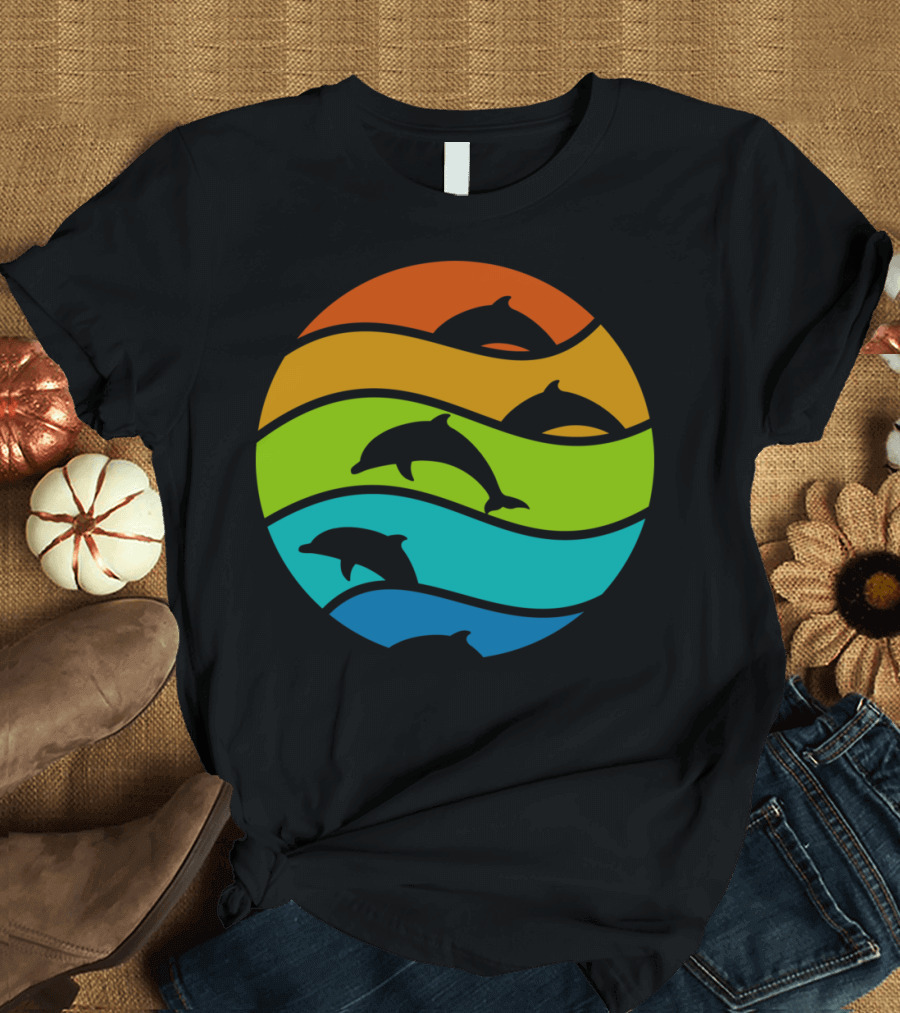 Dolphin Rainbow Waves Circle T-Shirt