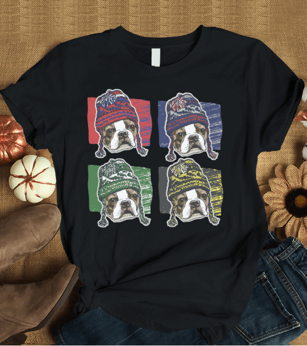 T-Shirt: Boston Terrier Colorful Winter Beanies Quartet T-Shirt Boston Terrier Colorful Winter Beanies Quartet T-Shirt