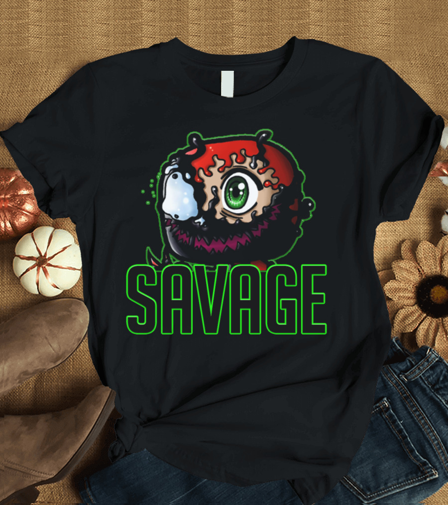 CarnageTheSavage Character with Green Outline and Savage Text T-Shirt