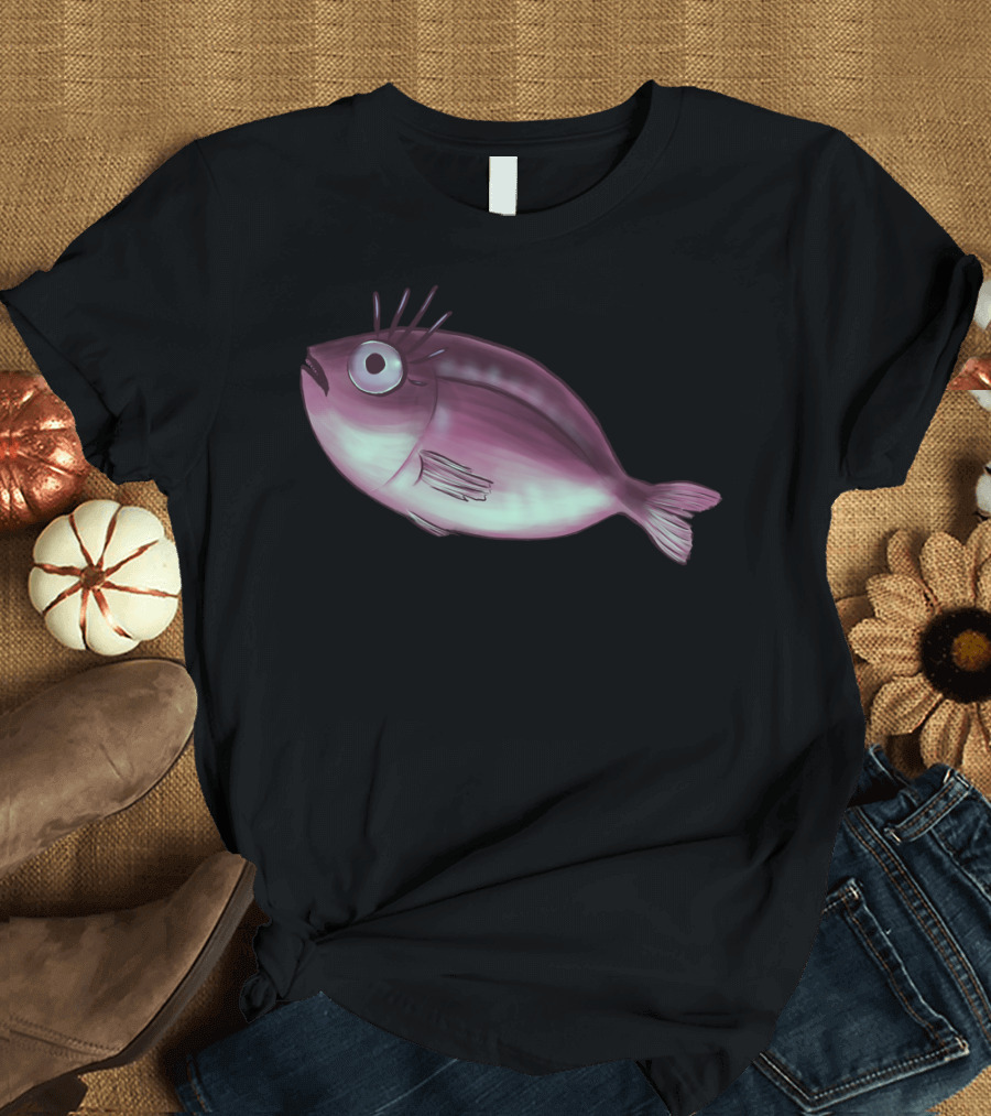 Funny Fish With Fancy Eyelashes Purple Comical Sea Creature T-Shirt