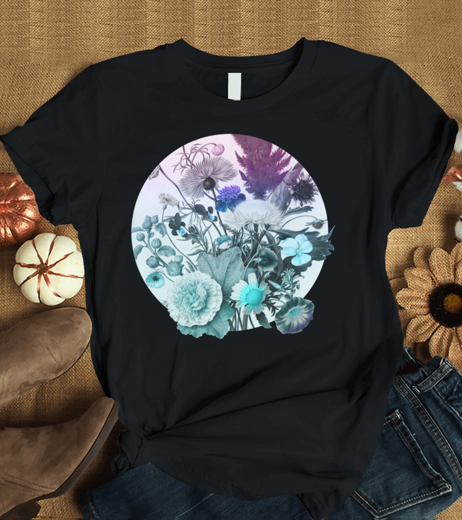 Botanica Floral Circle Gradient Blue and Purple Blooms T-Shirt