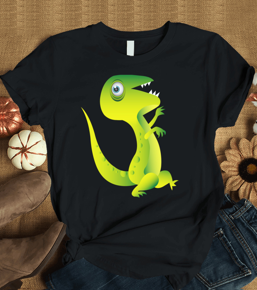 Running Cute Dinosaur Cartoon Playful Green T-Rex T-Shirt