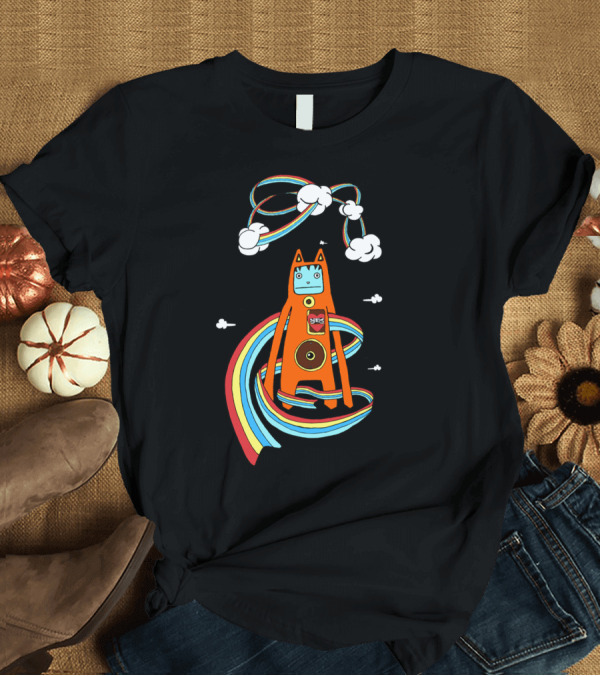 T-Shirt: Bow Master Cosmic Rainbow Creature with Whimsical Clouds and Retro Vibes T-Shirt Bow Master Cosmic Rainbow Creature with Whimsical Clouds and Retro Vibes T-Shirt
