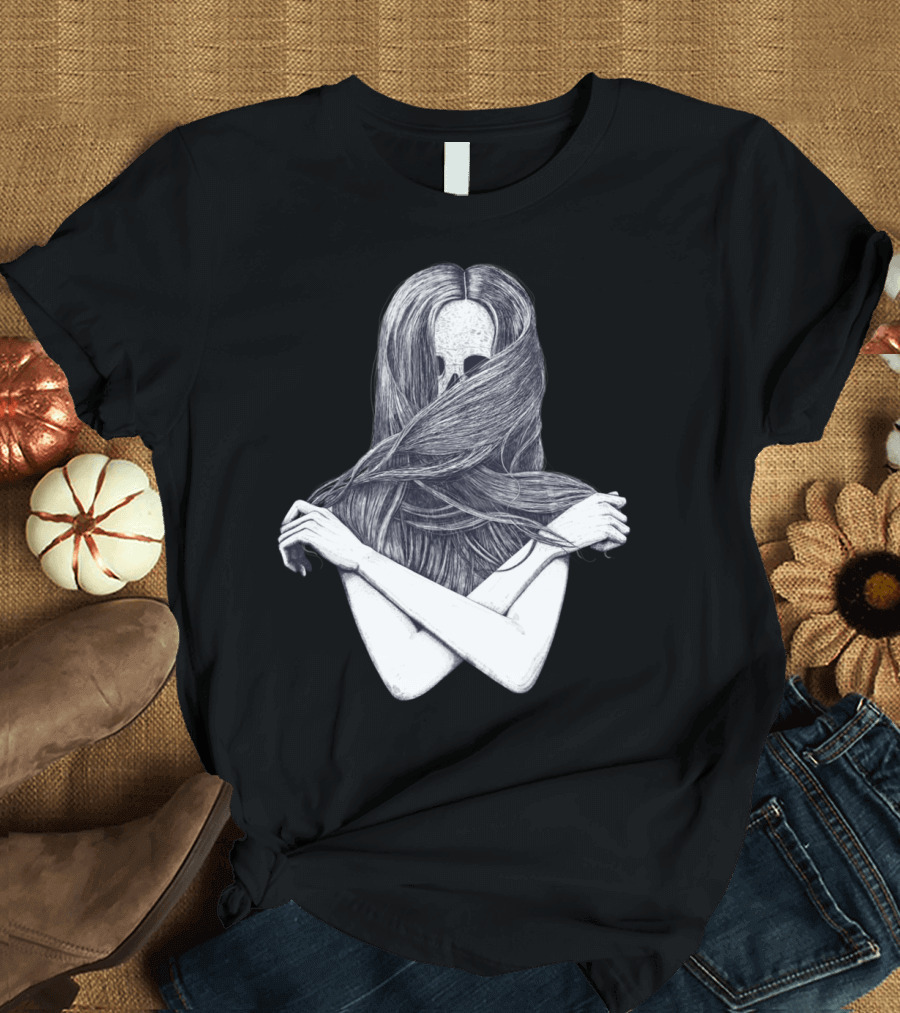 Beautiful Death Skeleton Hidden Behind Flowing Hair T-Shirt