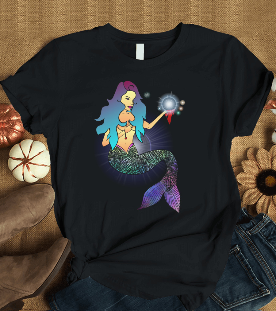 Gaia Revealing Cosmic Wonders in Vibrant Mermaid Form T-Shirt