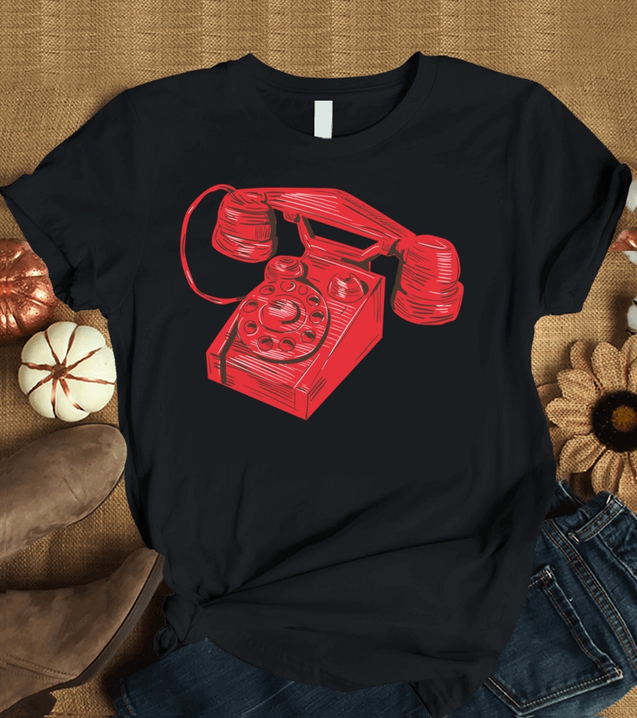 Red Vintage Telephone Rotary Dial Drawing T-Shirt