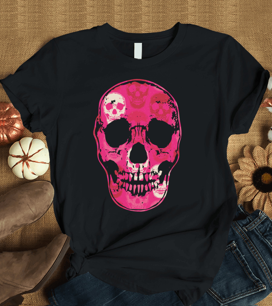 Saccharine Skull Multilayered Pink Skulls T-Shirt