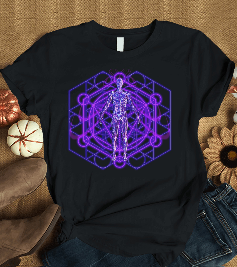 Sacred Human Body with Sacred Geometry Hexagon T-Shirt