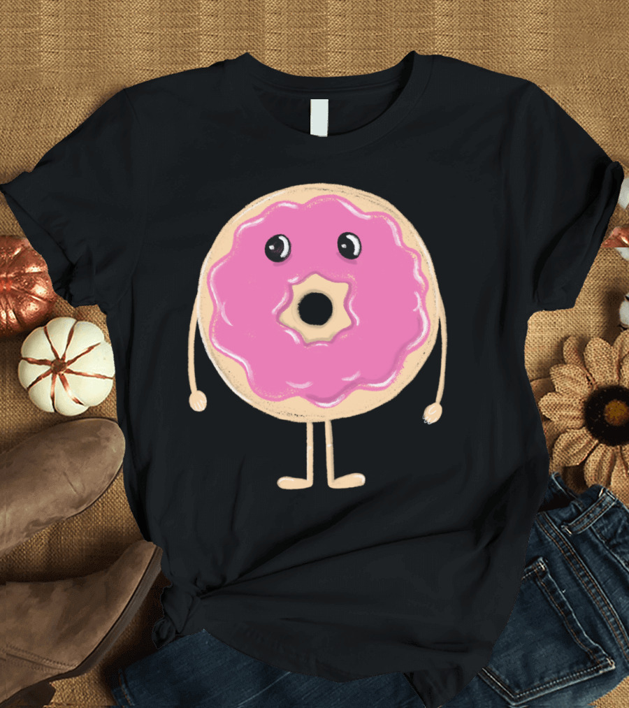 Sad Doughnut Donut with Pink Frosting and Expressive Eyes T-Shirt