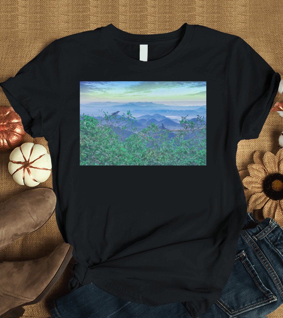Fantasy Mountains and Verdant Hills Landscape Collage T-Shirt