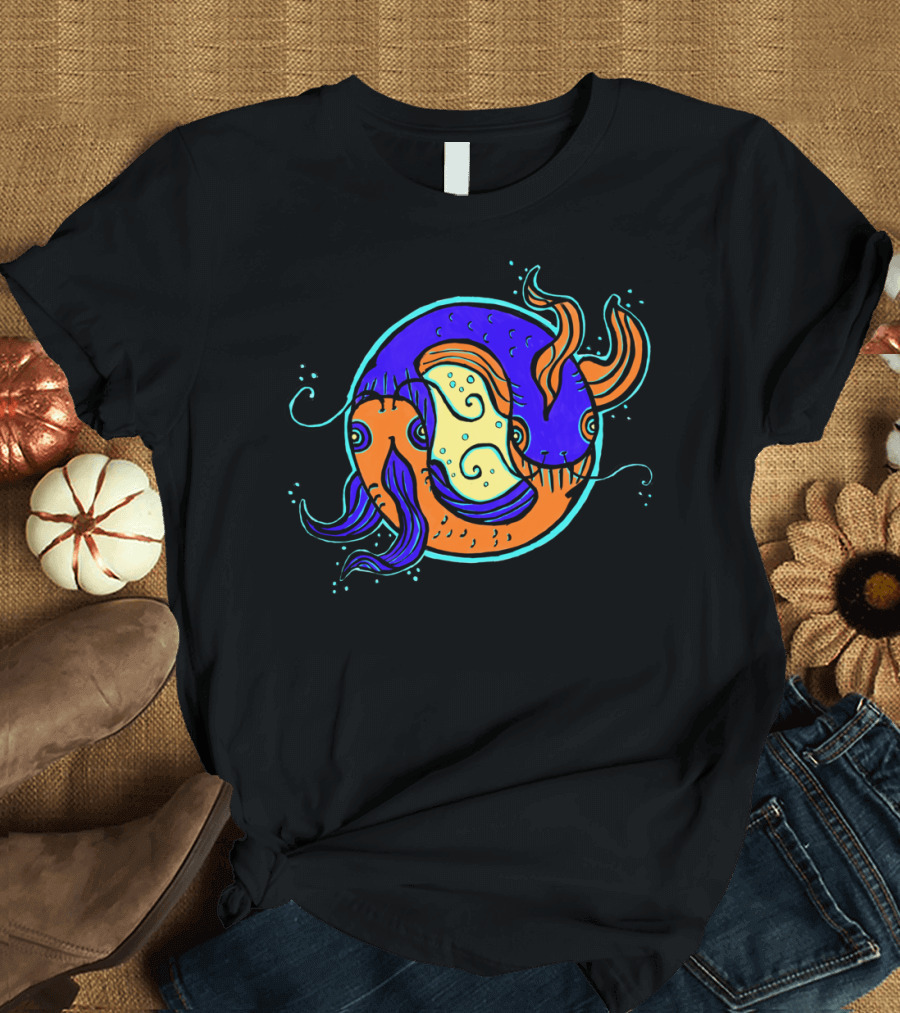 Yin Yang Koi Fish Colorful Contrast T-Shirt