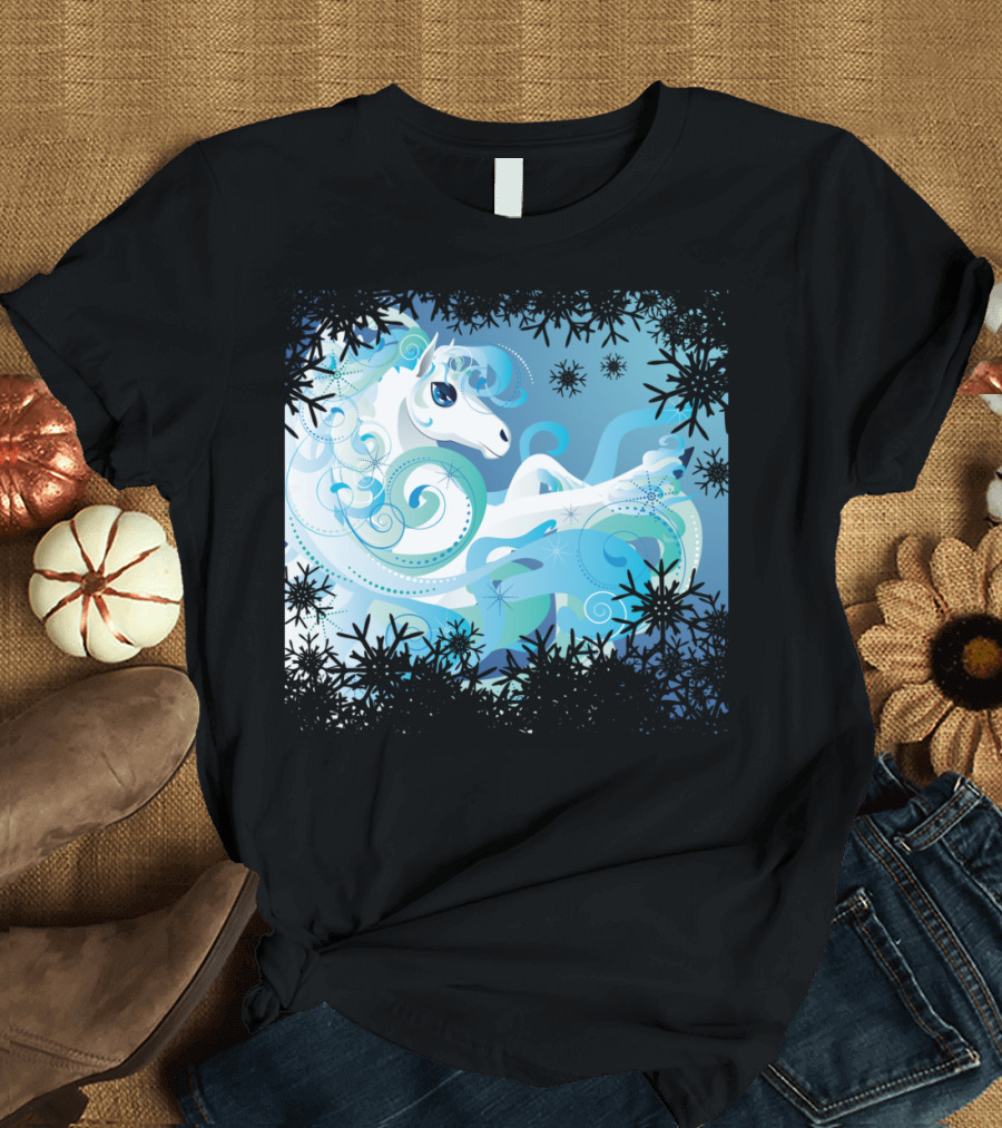 Fantasy Winter Horse Snowflake Swirl T-Shirt