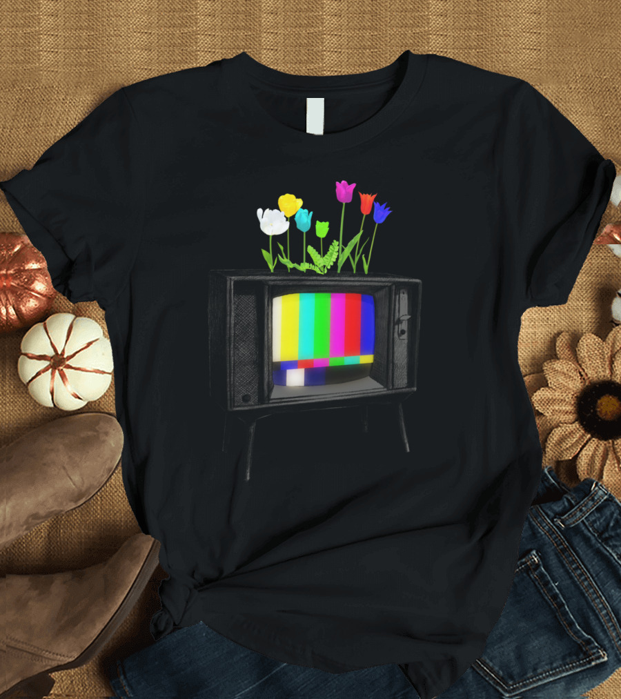 Test Garden Colorful Tulips on Vintage TV with Color Bars T-Shirt