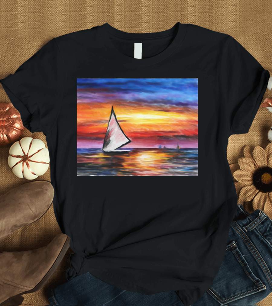 Sail Away into the Sunset with a Vibrant Sky and Calm Waters T-Shirt