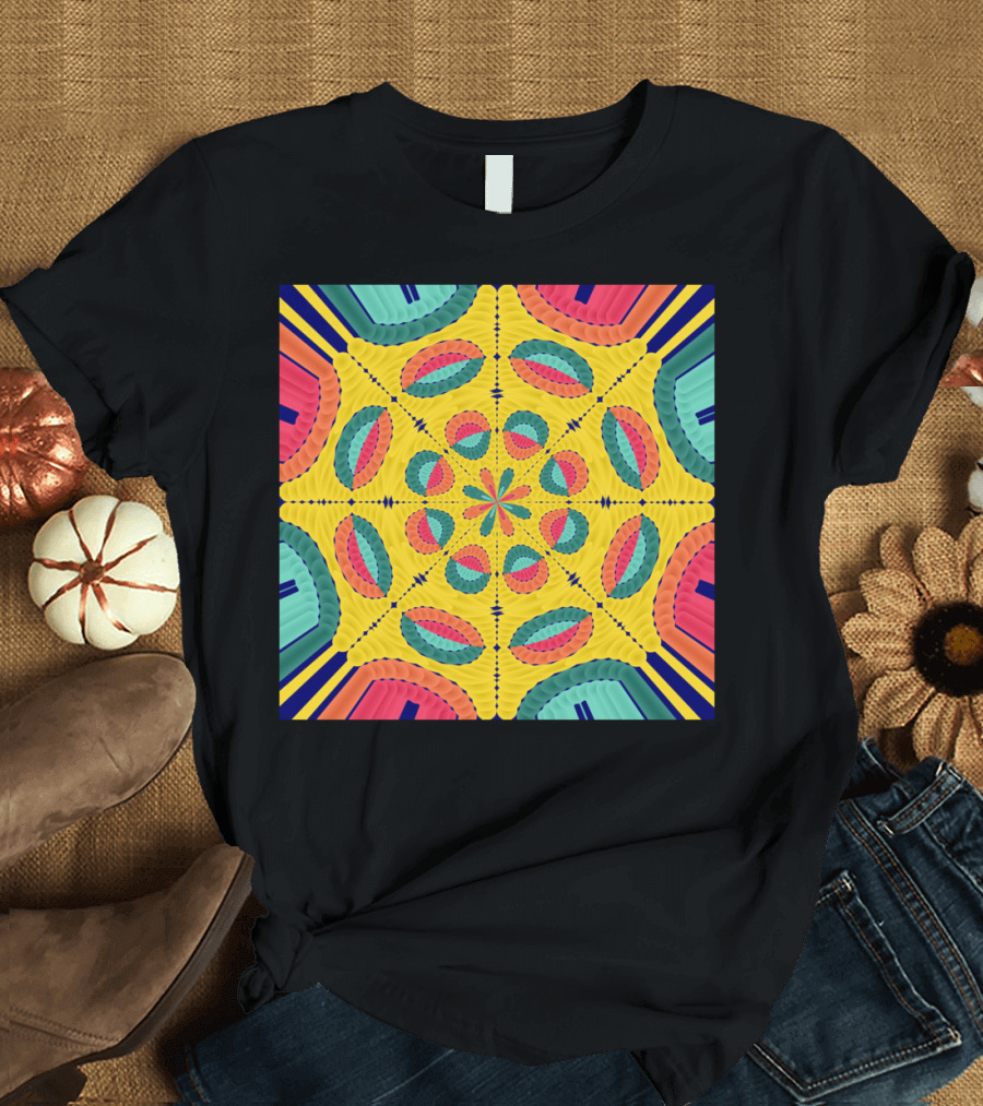 Textured Tropical Kaleidoscope Mandala T-Shirt