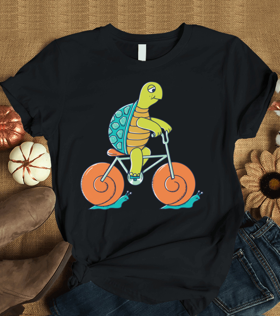 Turtle Riding Bicycle With Snails Racing Wheels T-Shirt