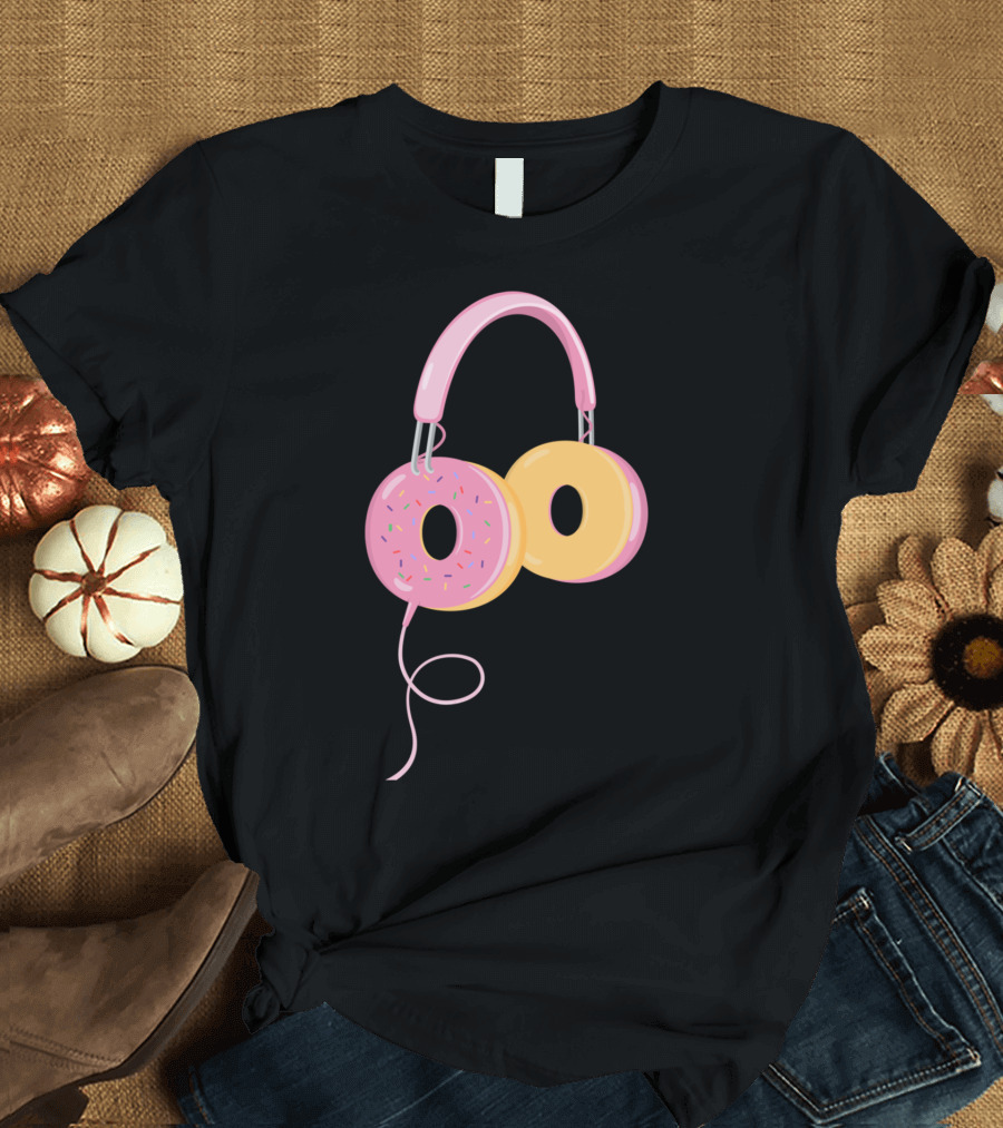 Donut Headphones Sprinkles Pink Yellow T-Shirt