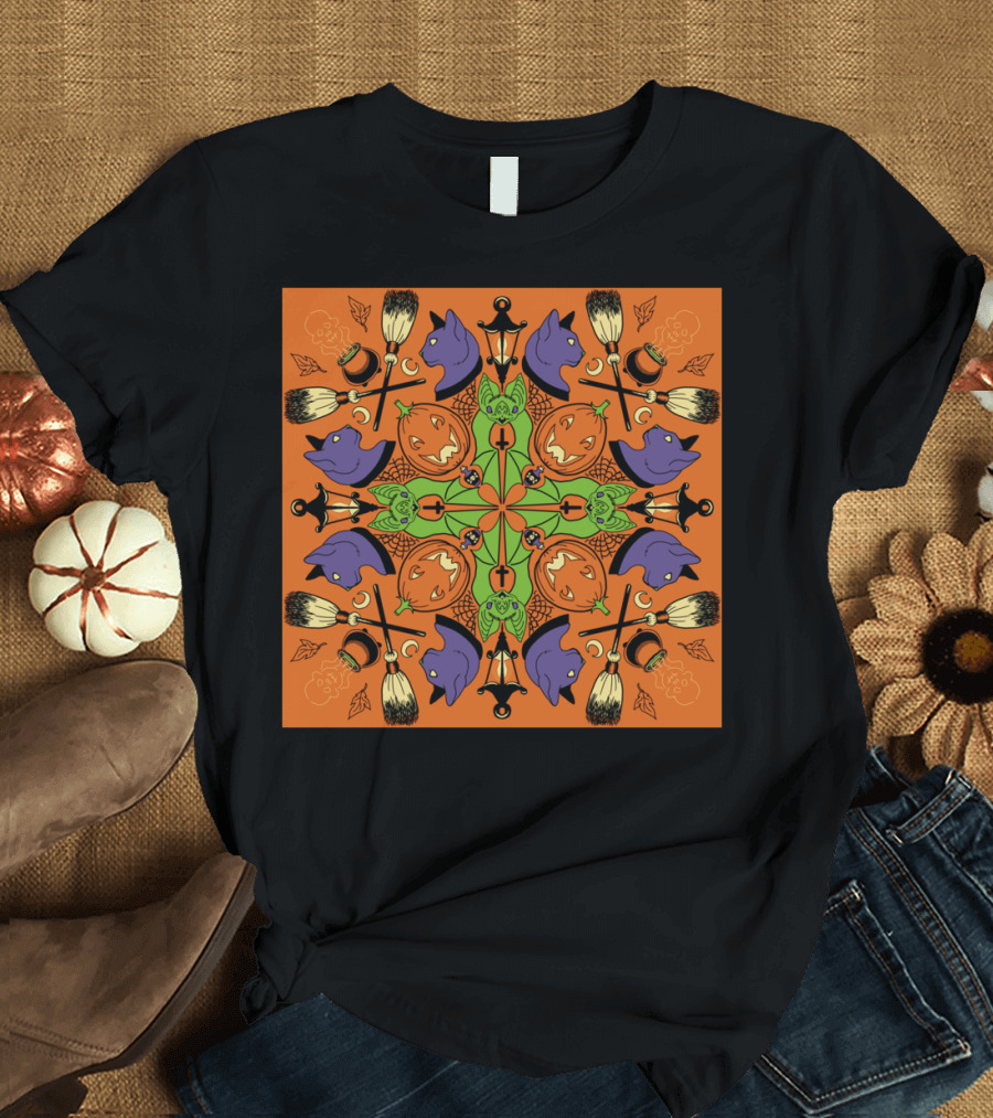 Samhain Halloween Witches Cats Pumpkins Brooms Skulls T-Shirt