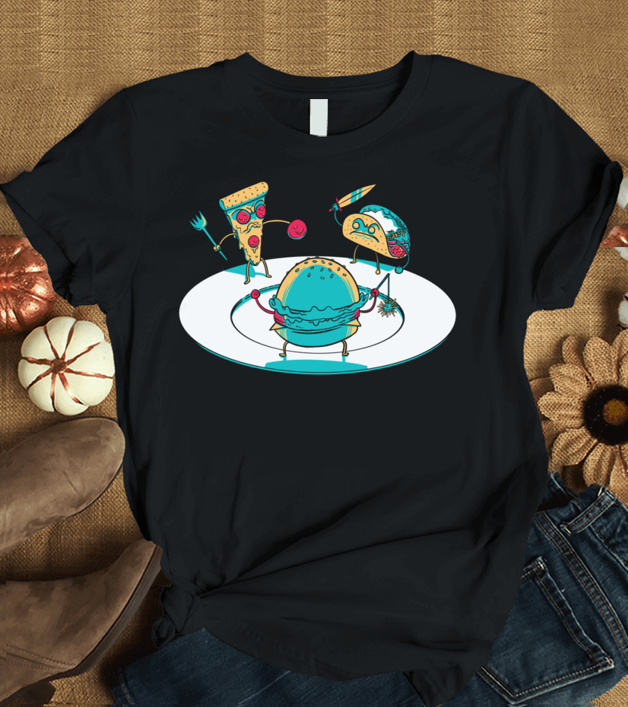 Fast Food Wars Pizza Burger Taco Battle T-Shirt