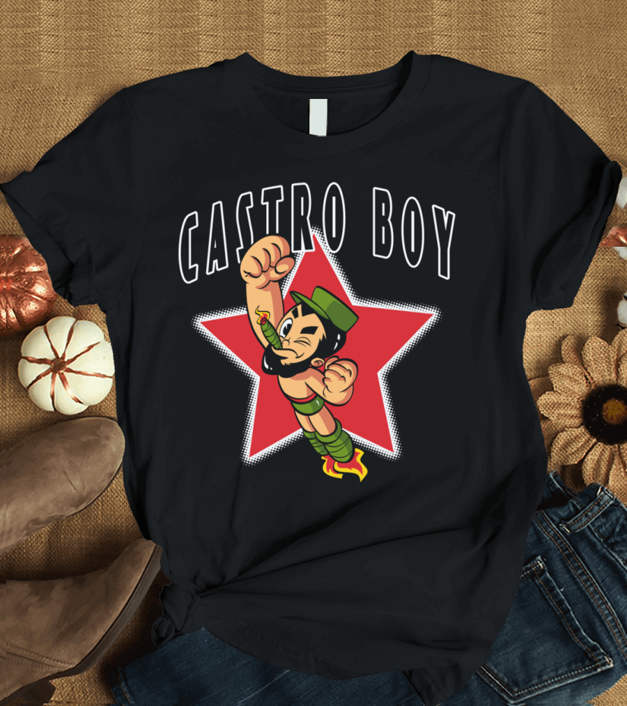CASTRO BOY Red Star Cartoon Character Flying Action T-Shirt