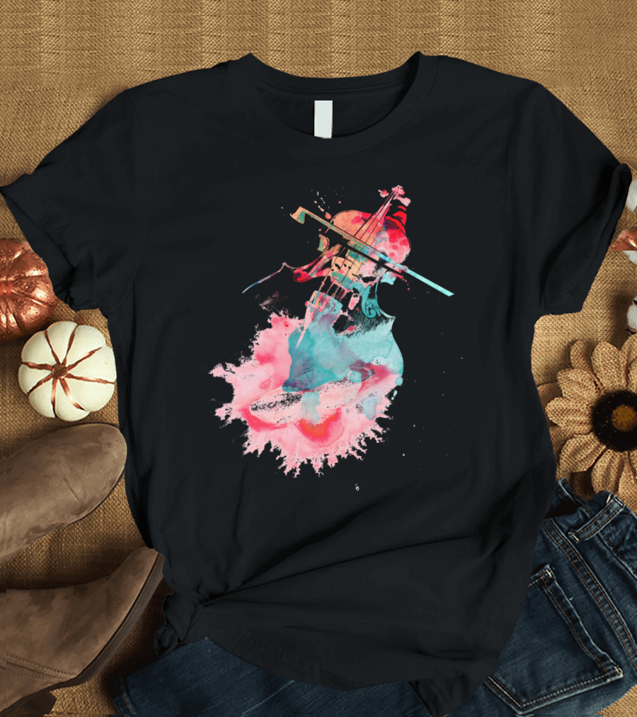 Art Of Music Violin Splash Watercolor Burst T-Shirt