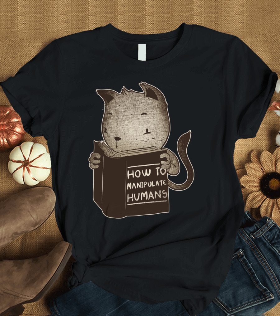 Cat Reading How To Manipulate Humans Book T-Shirt